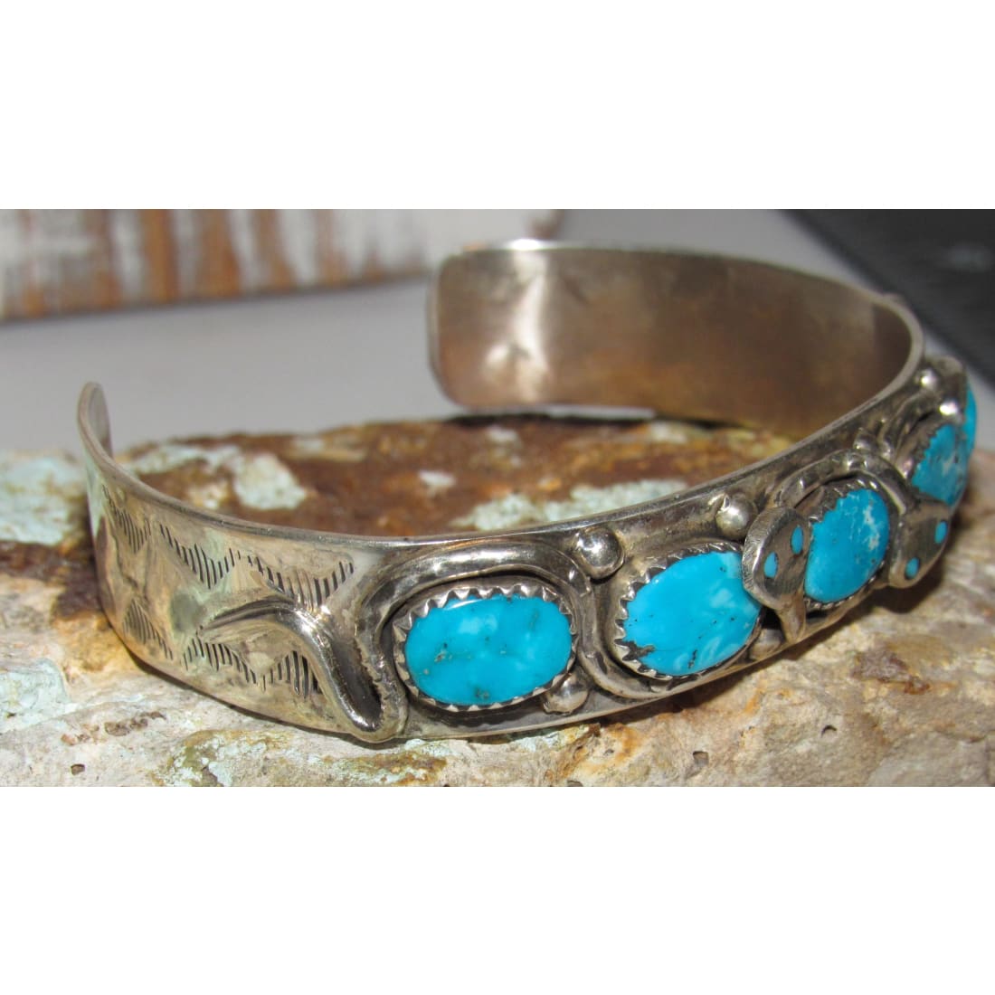 Zuni Snake Bracelet Turquoise & Sterling Silver Calavaza