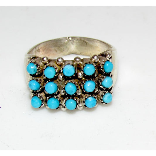 Zuni Snake Eye Turquoise Cluster Ring Size 6.5 Sterling