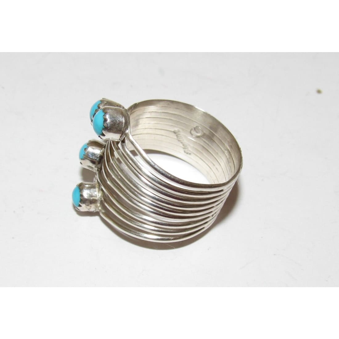 Zuni Snake Eye Turquoise Cluster Ring Size 7 Sterling Silver
