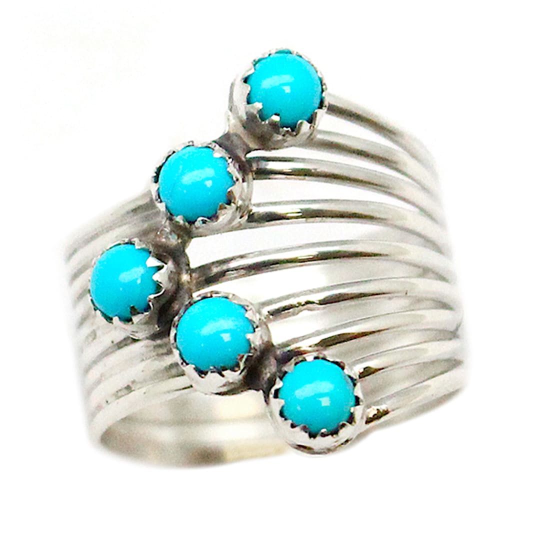 Zuni Snake Eye Turquoise Cluster Ring Size 7 Sterling Silver