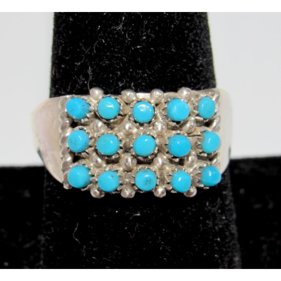 Zuni Snake Eye Turquoise Cluster Ring Size 8.5 Sterling