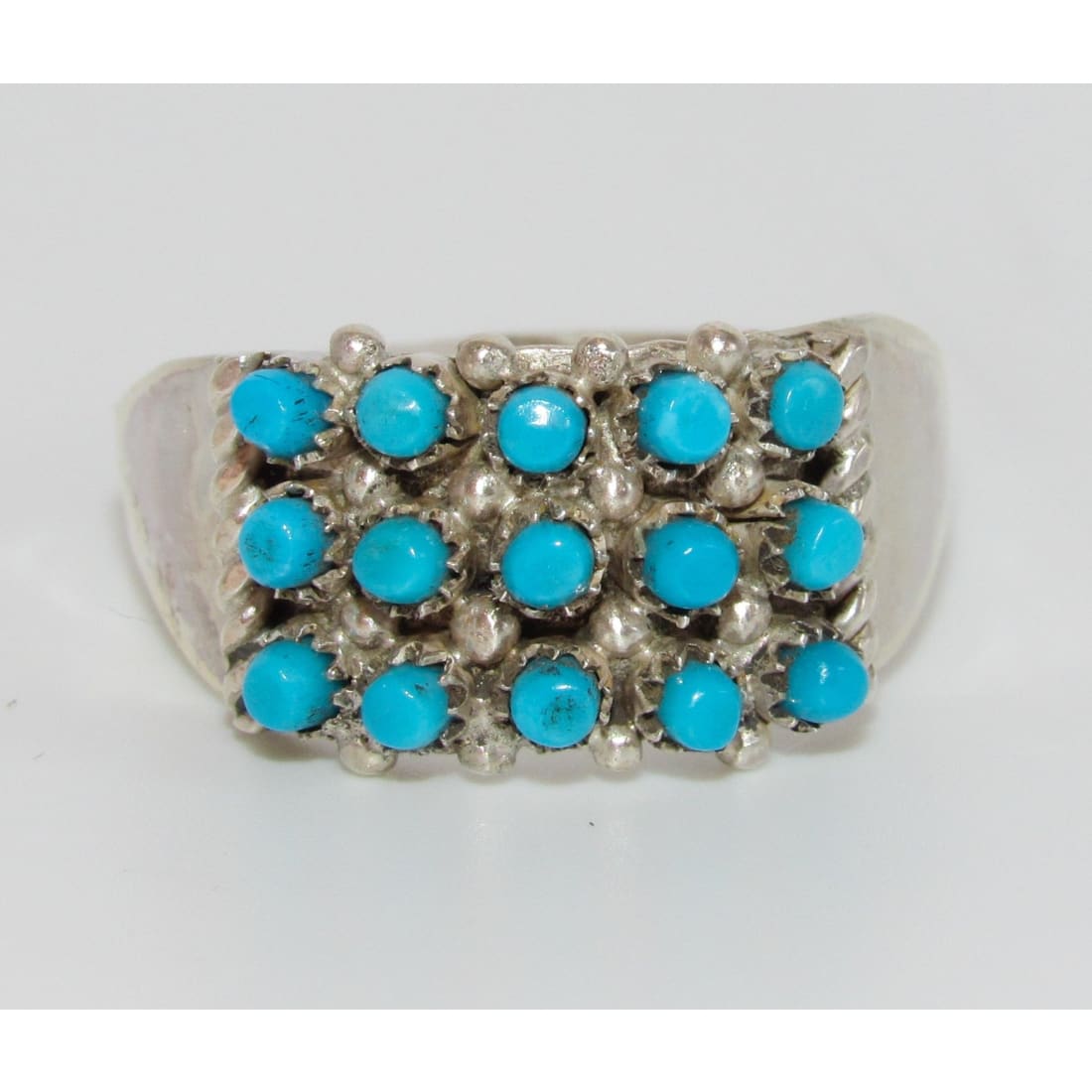 Zuni Snake Eye Turquoise Cluster Ring Size 8.5 Sterling