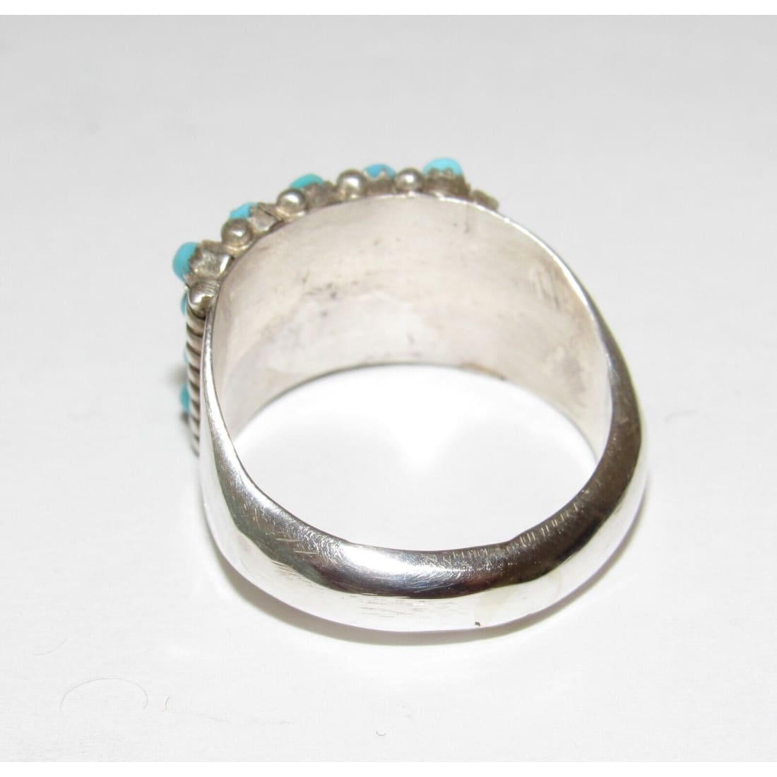 Zuni Snake Eye Turquoise Cluster Ring Size 8 Sterling Silver