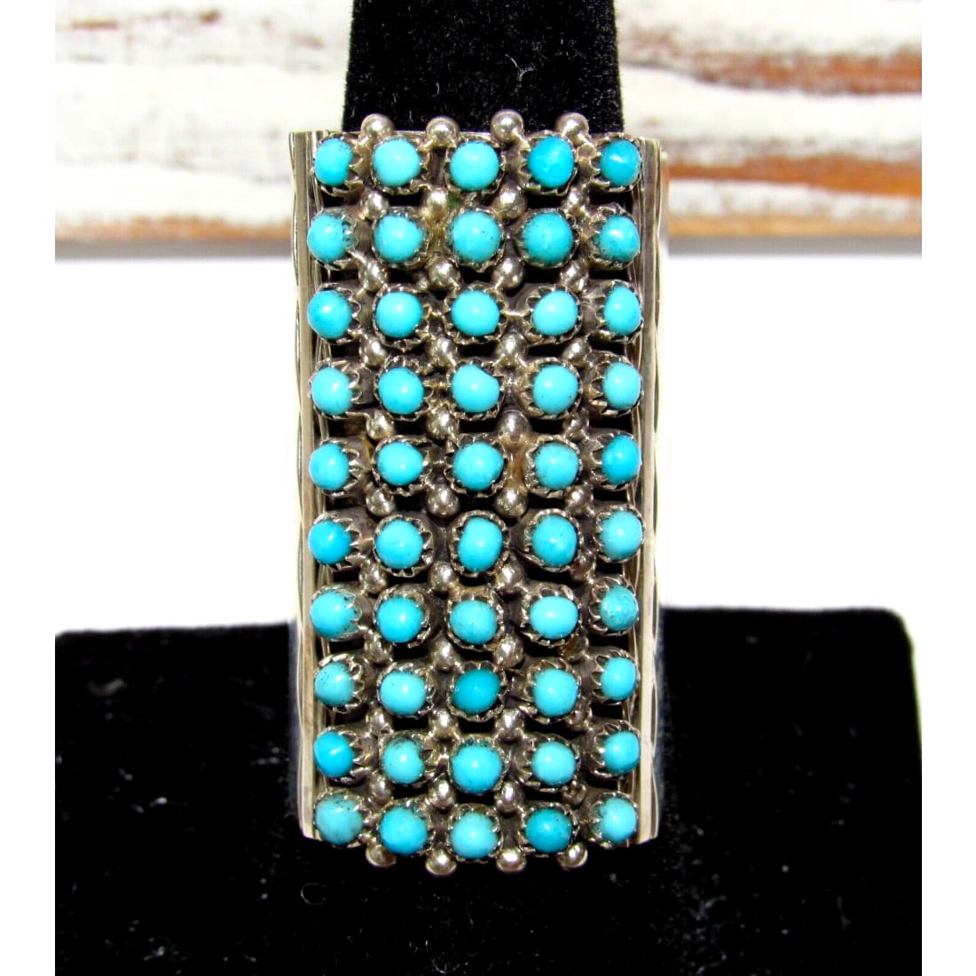 Zuni Snake Eye Turquoise Cluster Ring Size 9 Sterling Silver
