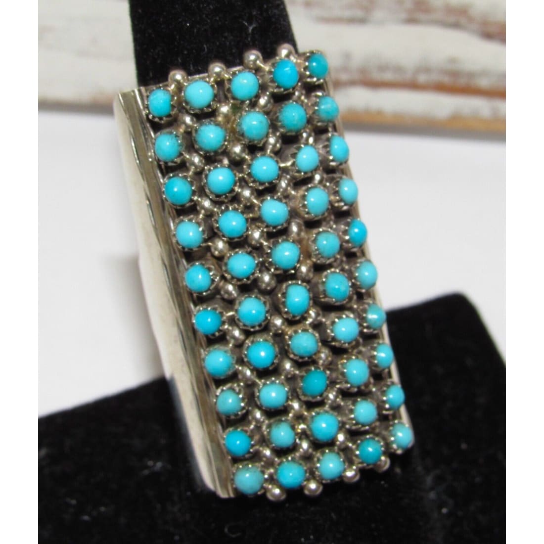 Zuni Snake Eye Turquoise Cluster Ring Size 9 Sterling Silver