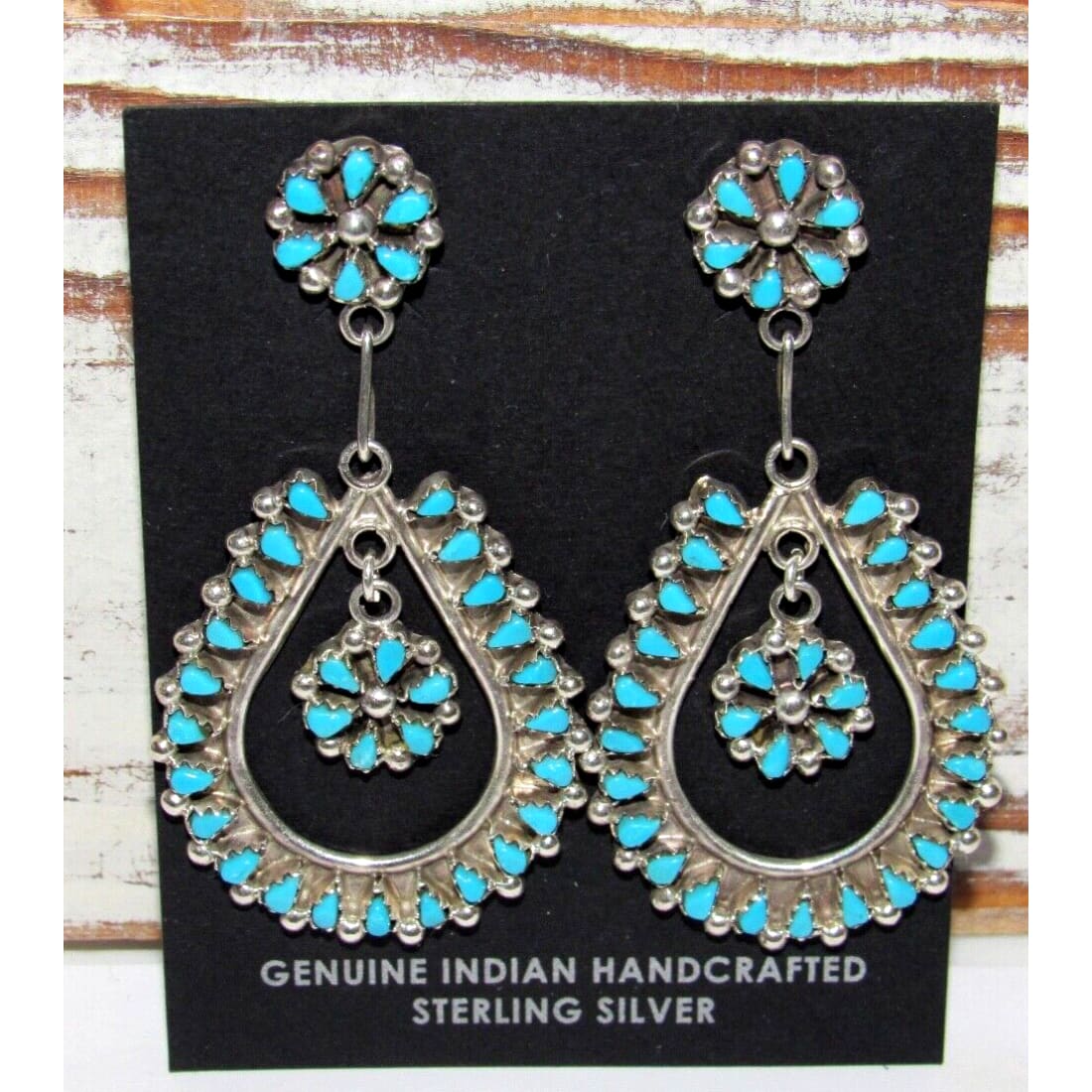 Zuni Snake Eye Turquoise Dangle Earrings Sterling Silver