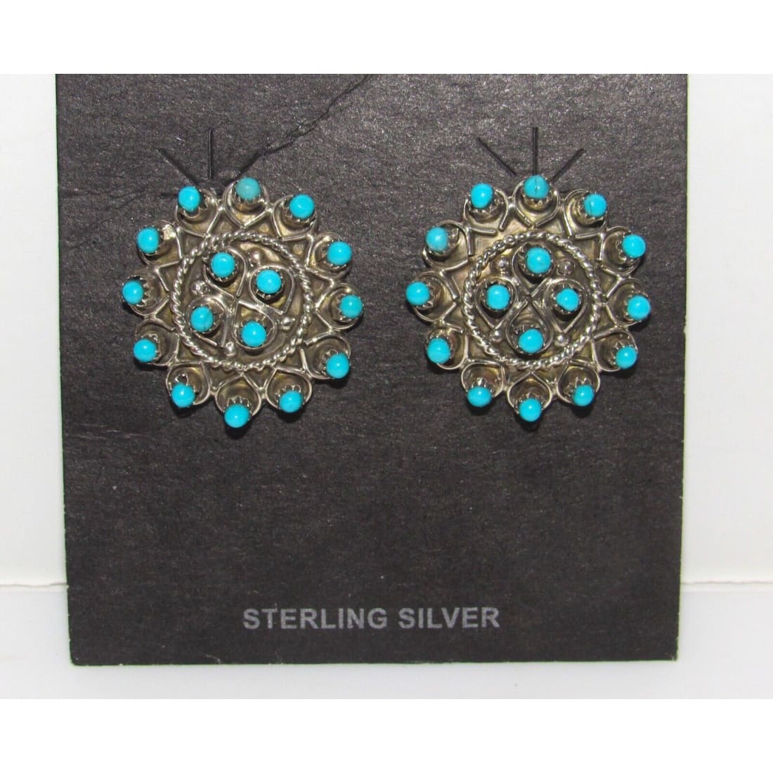 Zuni Snake Eye Turquoise Post Stud Earrings Sterling Silver