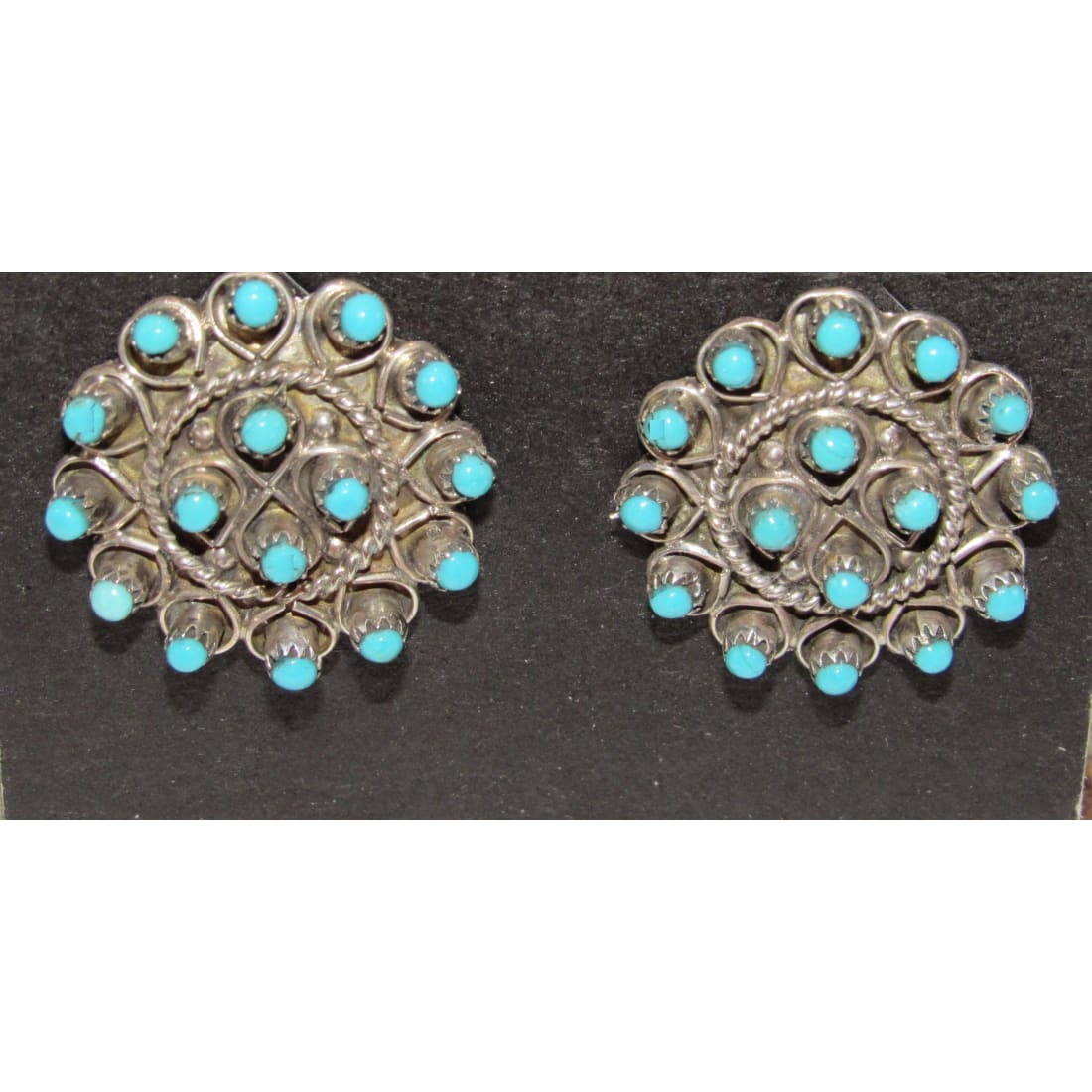 Zuni Snake Eye Turquoise Post Stud Earrings Sterling Silver