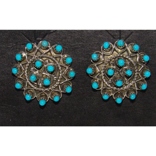 Zuni Snake Eye Turquoise Post Stud Earrings Sterling Silver