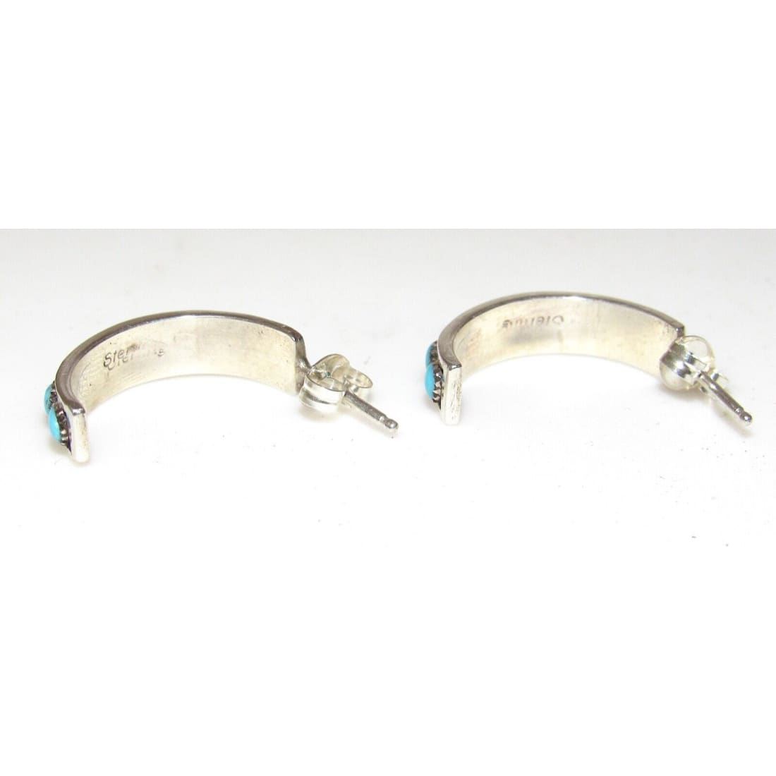 Zuni Snake Eye Turquoise Small Hoop Earrings Sterling