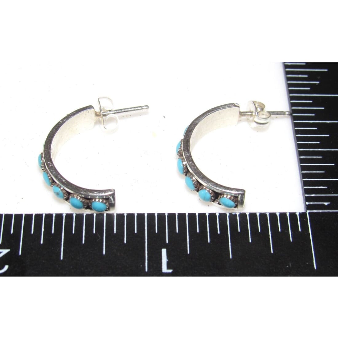 Zuni Snake Eye Turquoise Small Hoop Earrings Sterling