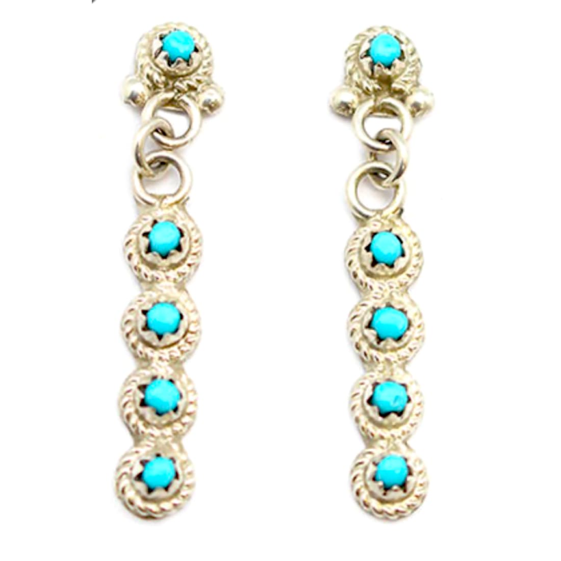 Zuni Snake Eye Turquoise Sterling Silver Dangle Earrings