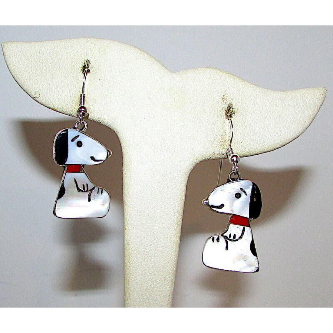 Zuni SNOOPY Earrings Peanuts Sterling Silver Inlaid Stone 