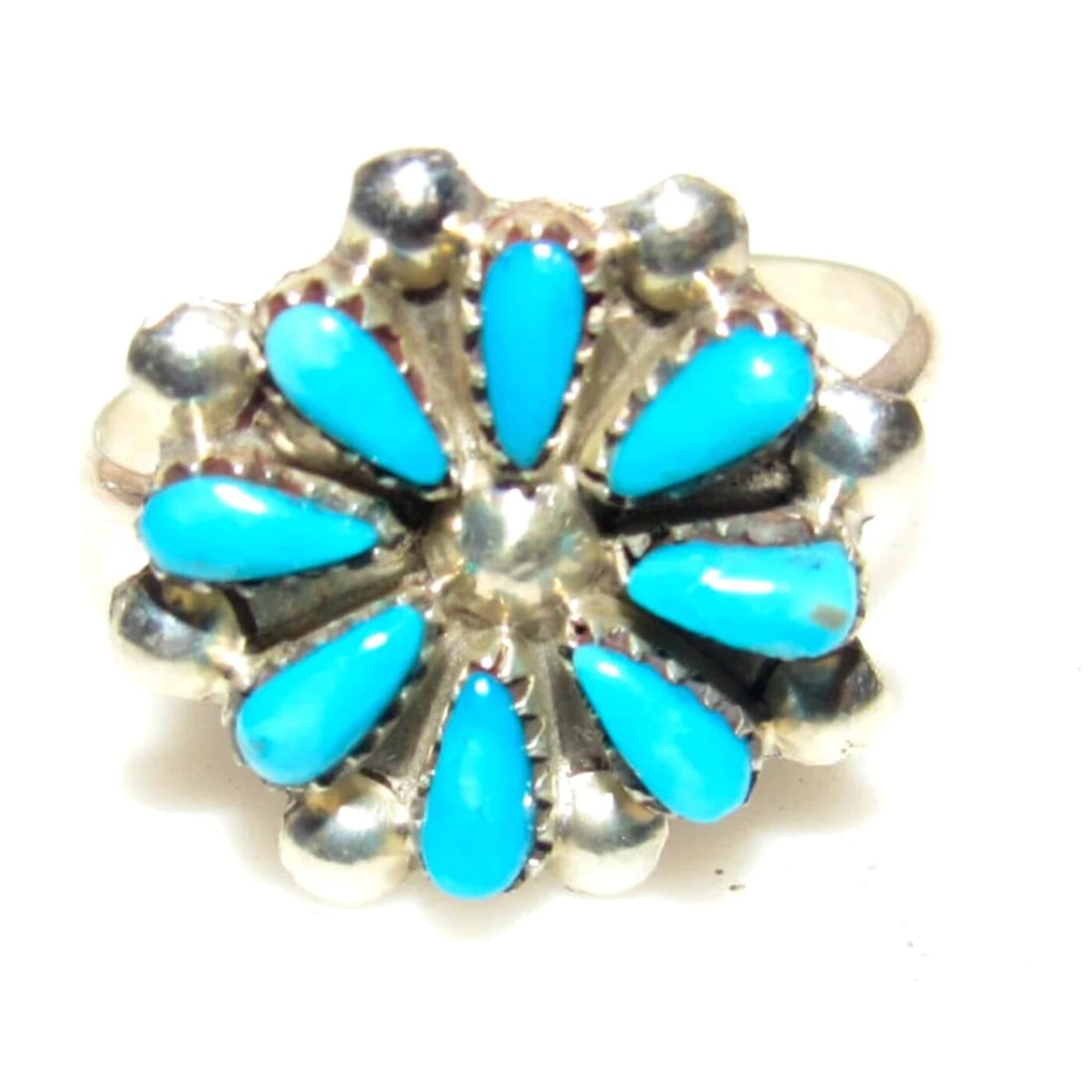 Zuni Sterling Silver Turquoise Cluster Ring by Dave Leekity