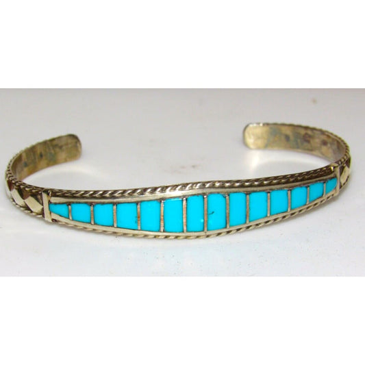 Zuni Turquoise Bracelet Inlay Sterling Native American