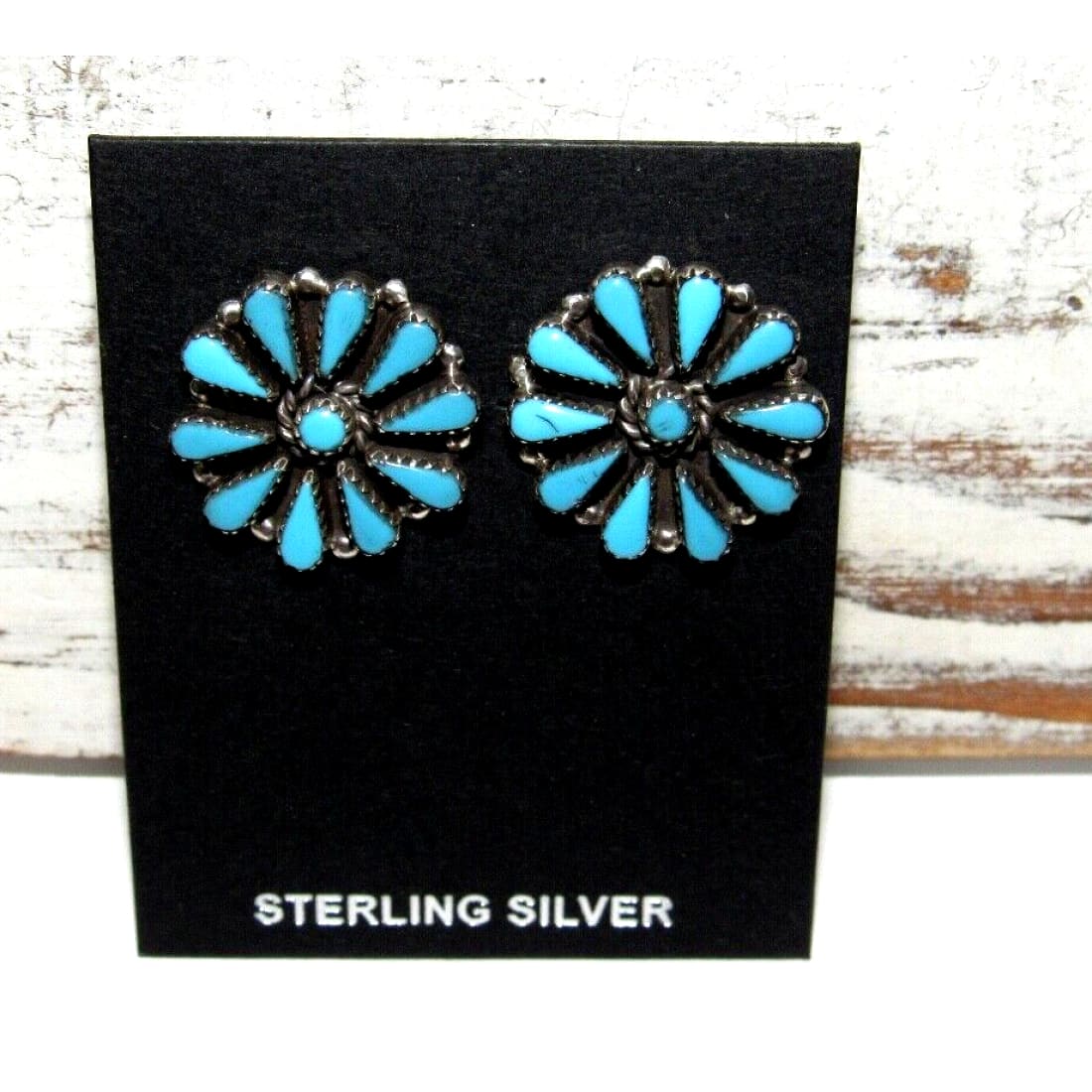 Zuni Turquoise Cluster Earrings Sterling Silver - Jewelry &
