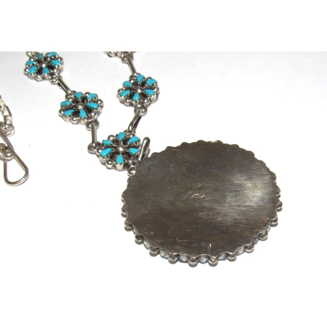 Zuni Turquoise Cluster Necklace Earrings Set Sterling Silver