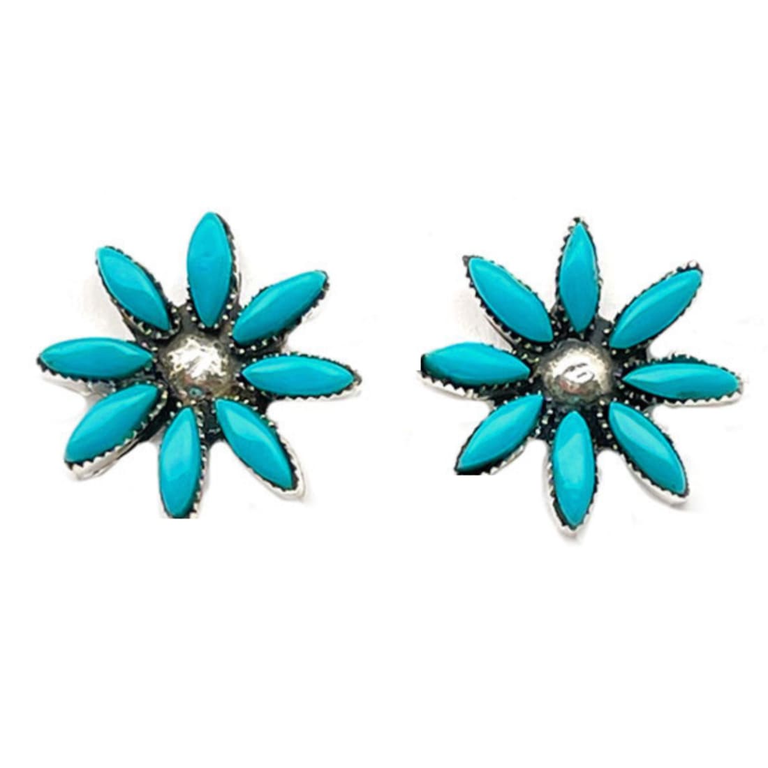 Zuni Turquoise Cluster Post Stud Earrings Sterling Silver