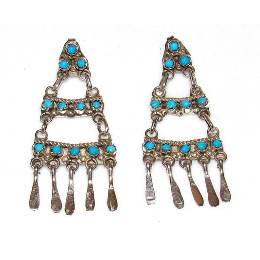 Zuni Turquoise Dangle Earrings Sterling Silver M. Dishta