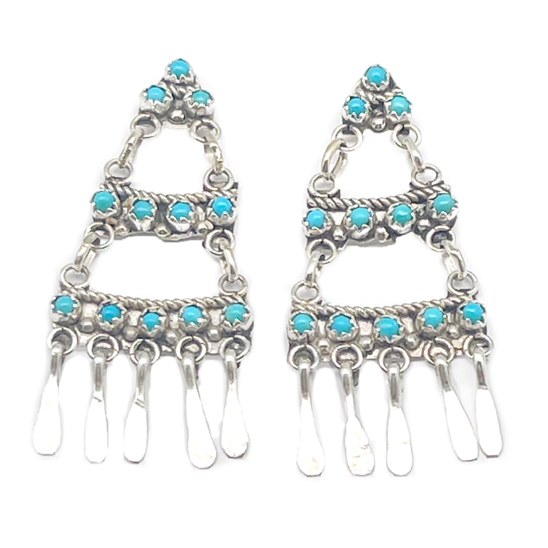 Zuni Turquoise Dangle Earrings Sterling Silver Milburn