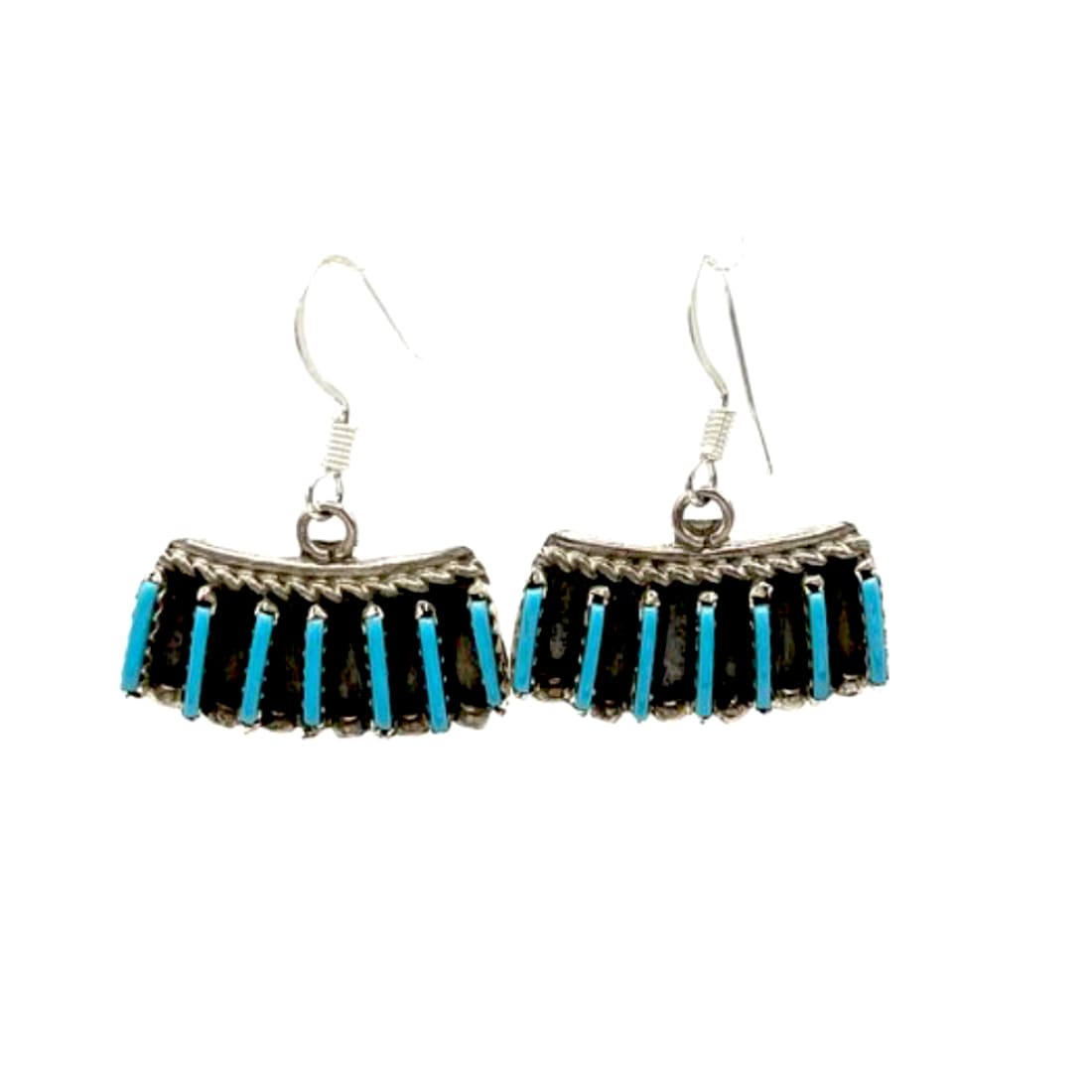 Zuni Turquoise Dangle Earrings Sterling Silver Native