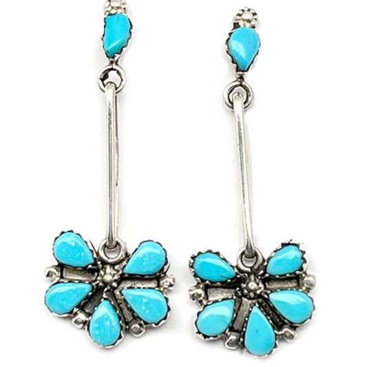 Zuni Turquoise Half Cluster Dangle Earrings Sterling Silver