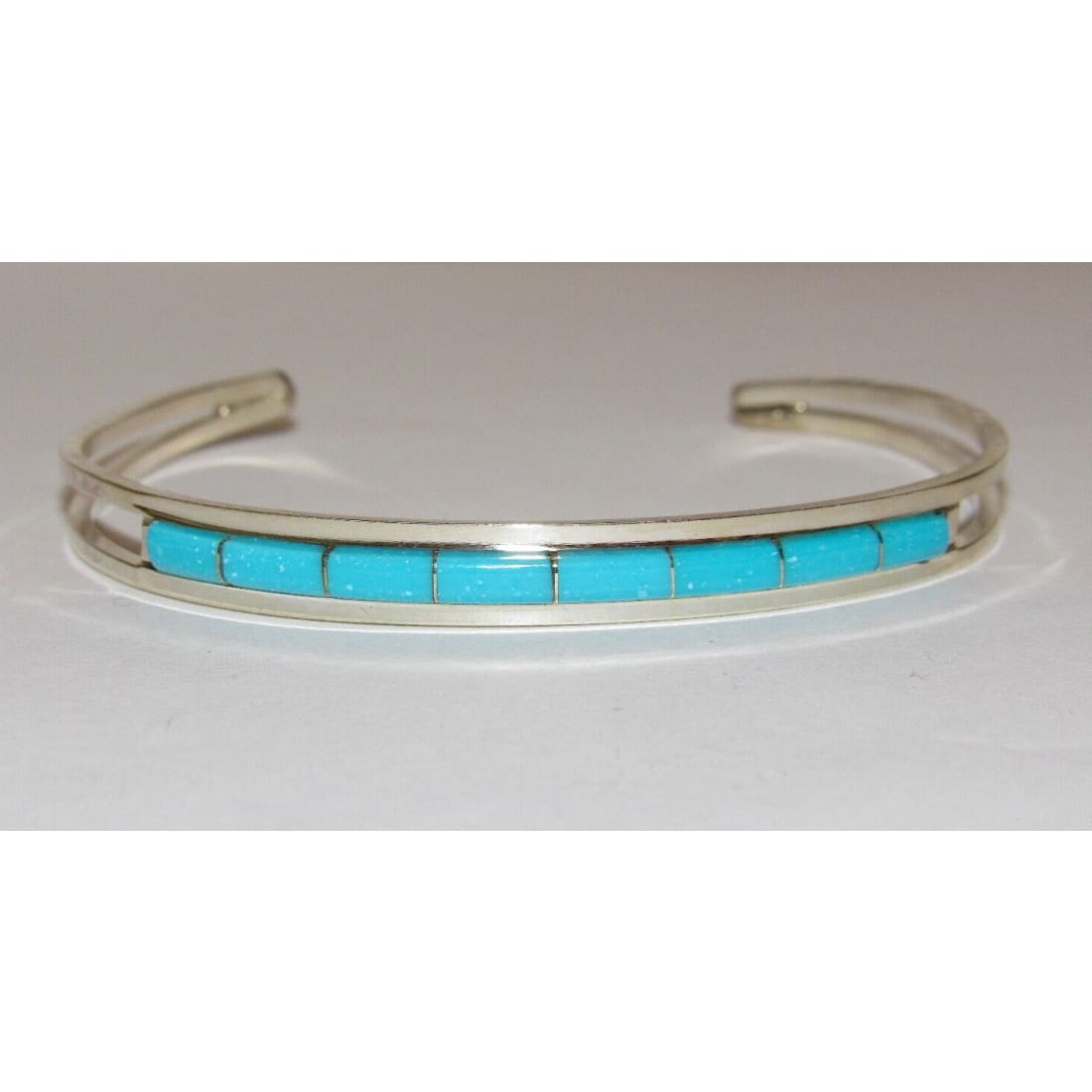 Zuni Turquoise Inlay Stacker Cuff Bracelet Sterling A.