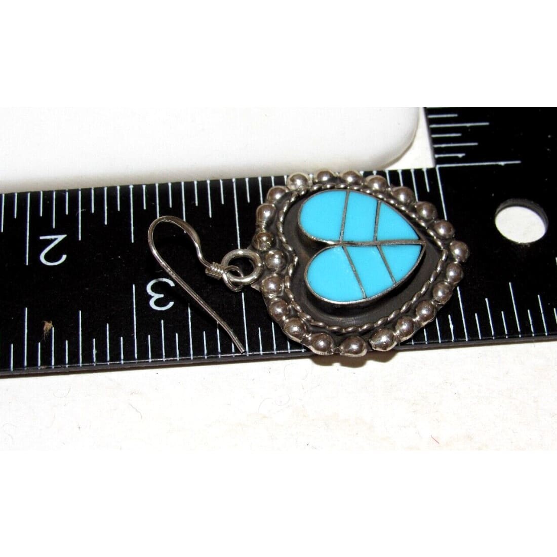 Zuni Turquoise Inlay & Sterling Silver Heart Dangle