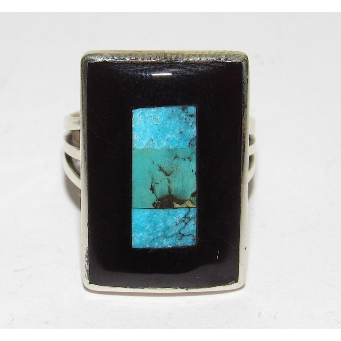 Zuni Turquoise Jet Ring by Harlan Coonsis Sz 7 Native