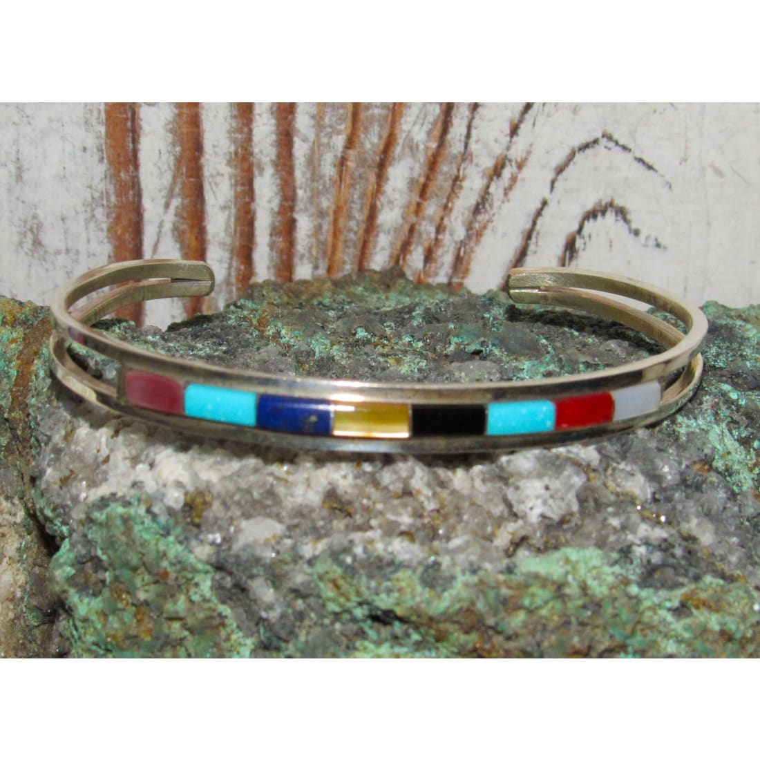 Zuni Turquoise Multi Stone Inlay Stacker Cuff Bracelet