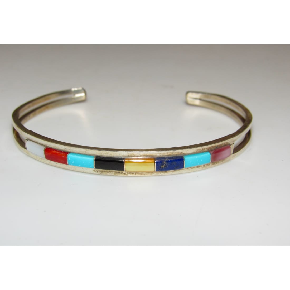 Zuni Turquoise Multi Stone Inlay Stacker Cuff Bracelet