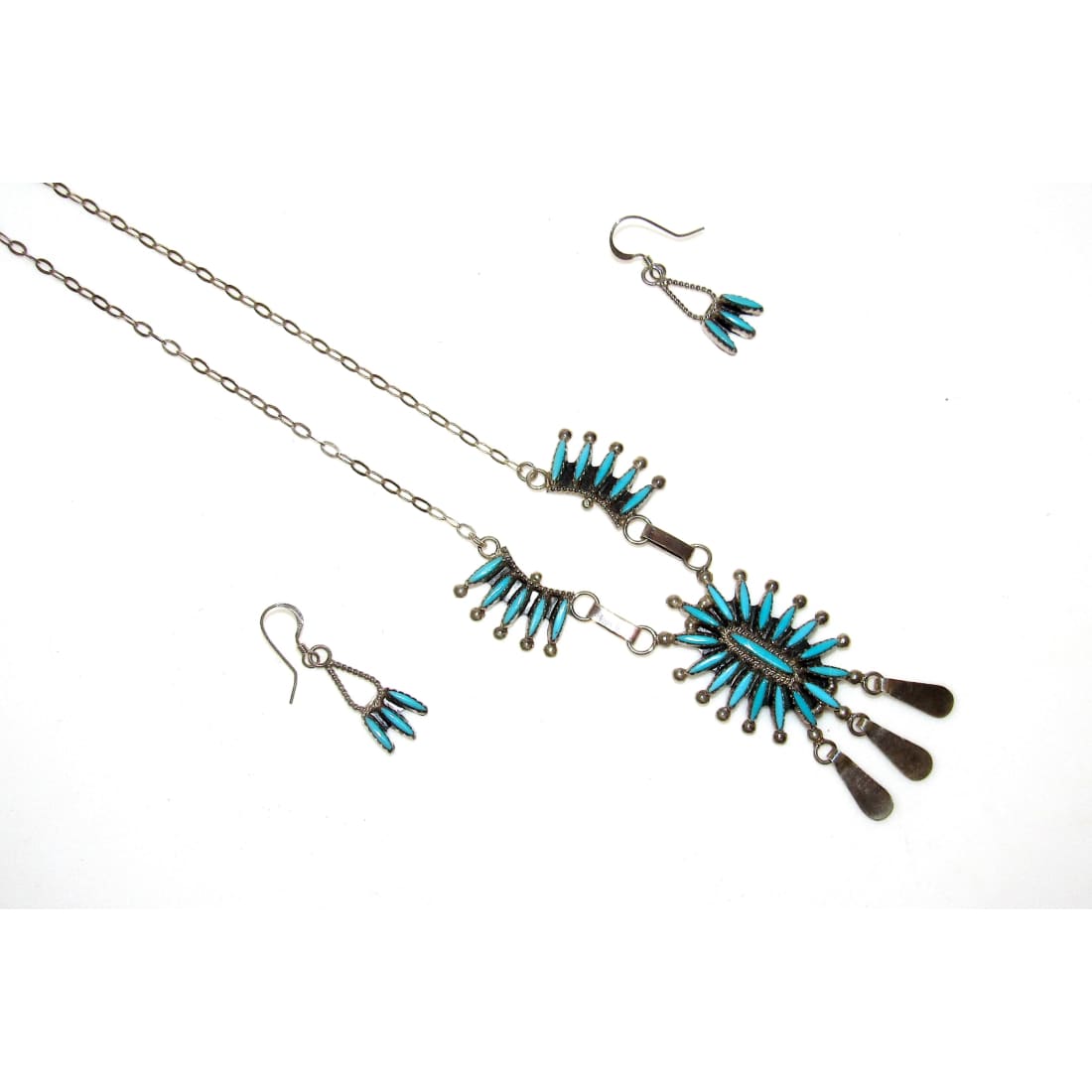 Zuni Turquoise Necklace and Earrings Set Sterling Silver