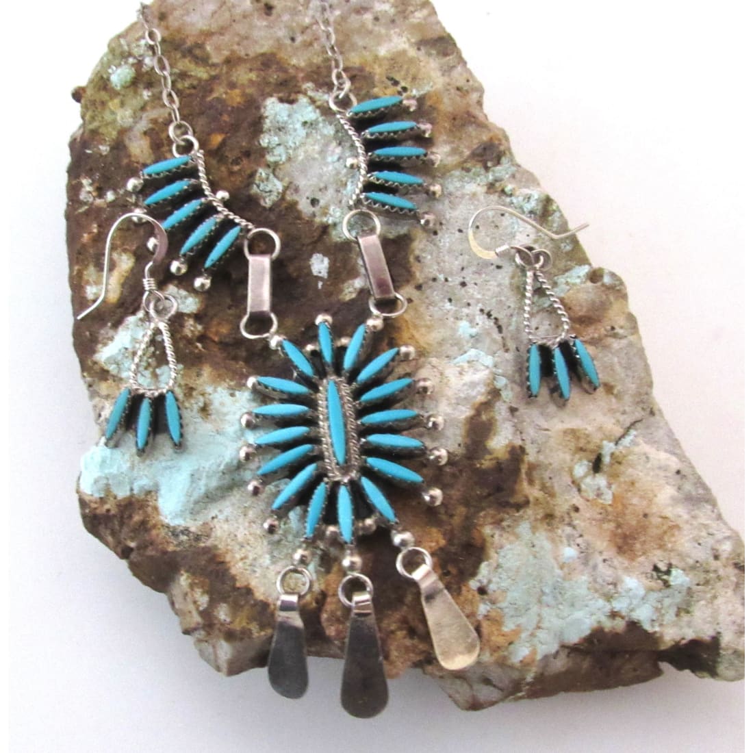 Zuni Turquoise Necklace and Earrings Set Sterling Silver