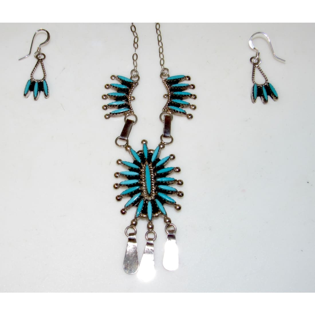 Zuni Turquoise Necklace and Earrings Set Sterling Silver