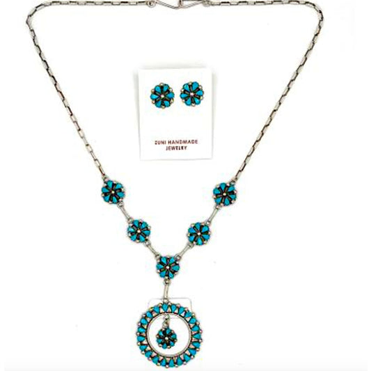 Zuni Turquoise & Sterling Silver Necklace and Earrings Set