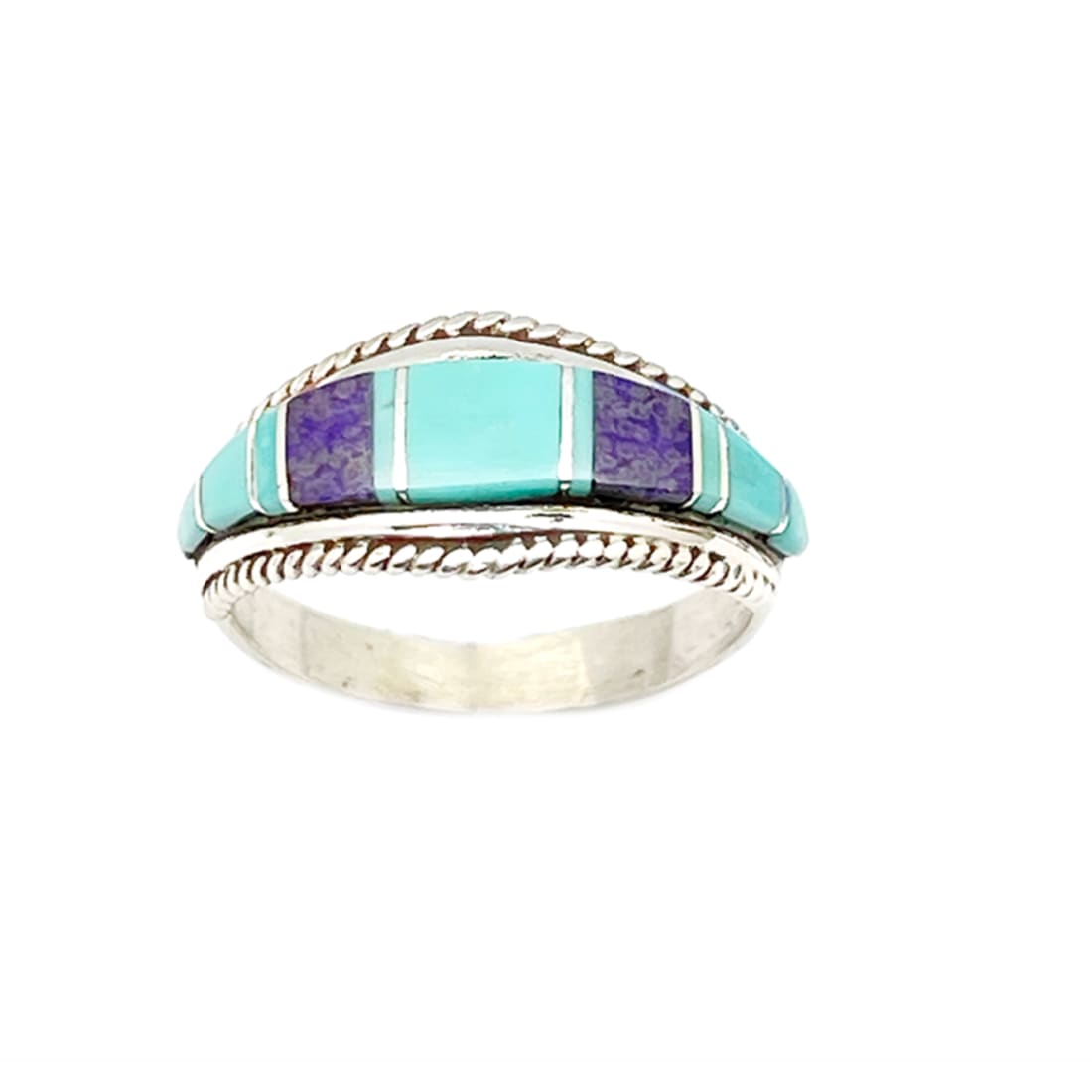 Zuni Turquoise Sugilite Inlay Ring Sz 9 Sterling Silver D.