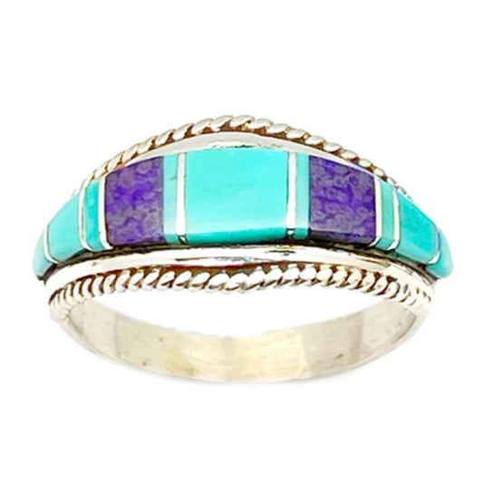 Zuni Turquoise Sugilite Inlay Ring Sz 9 Sterling Silver D.