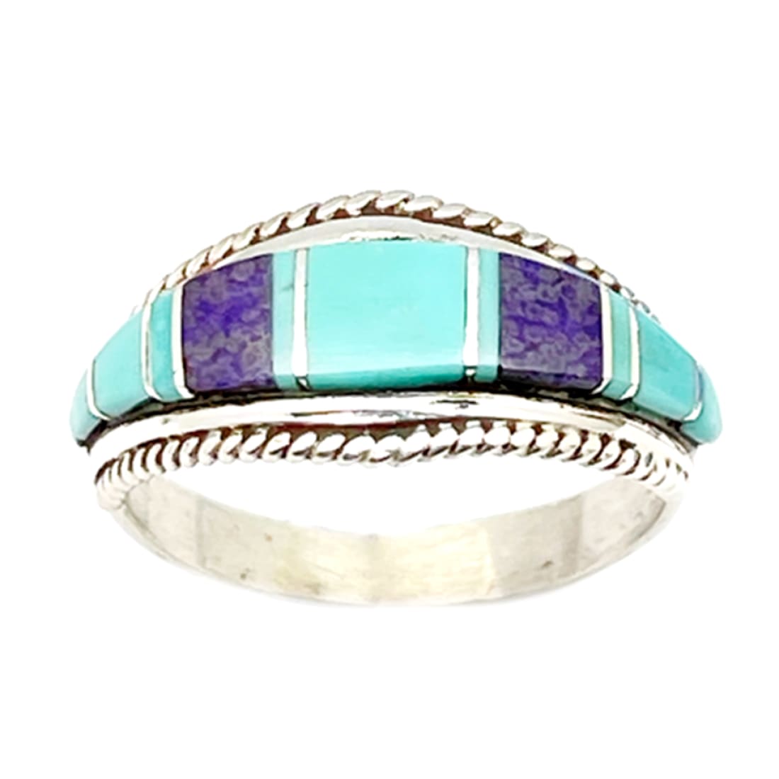 Zuni Turquoise Sugilite Inlay Ring Sz 9 Sterling Silver D.