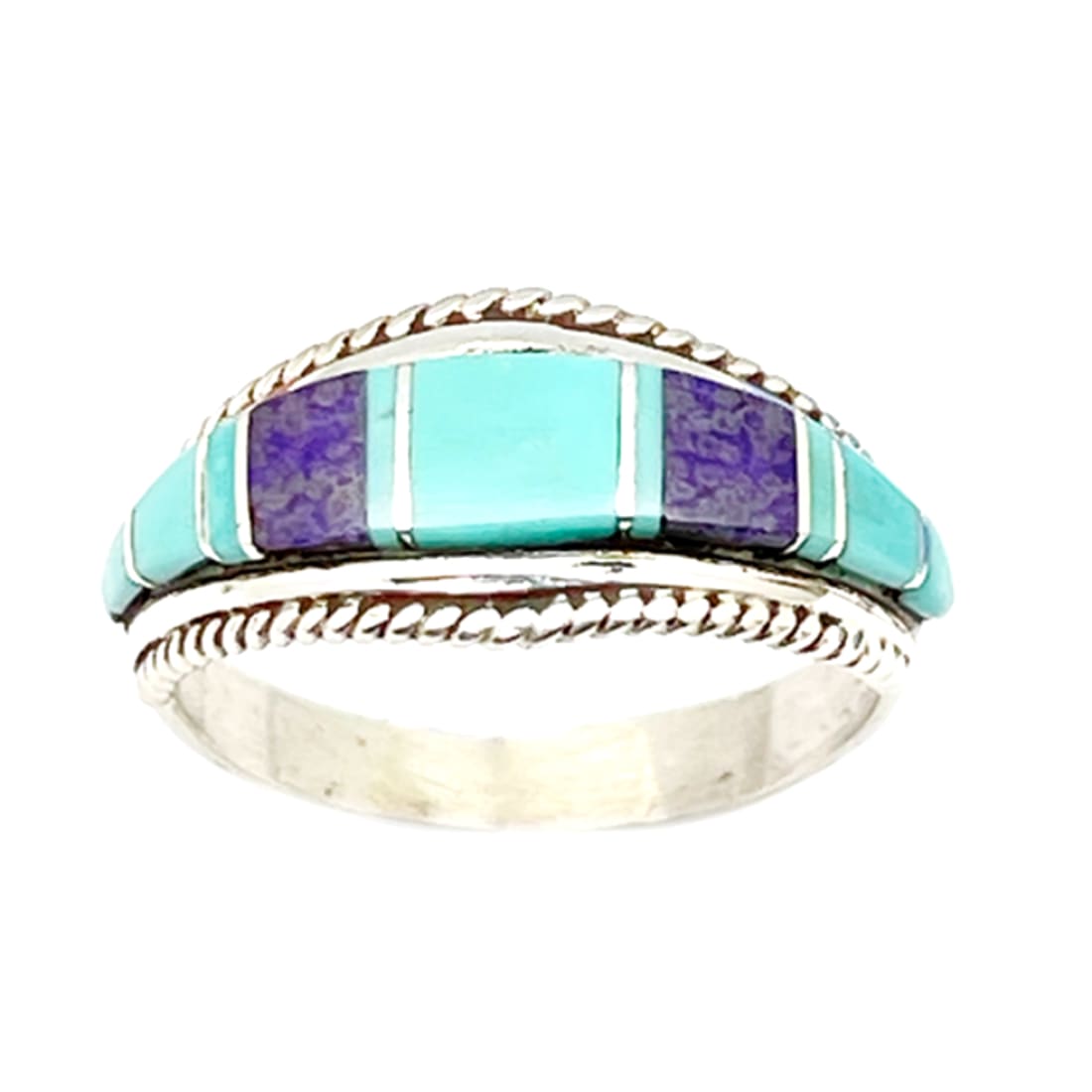 Zuni Turquoise Sugilite Inlay Ring Sz 9 Sterling Silver D.