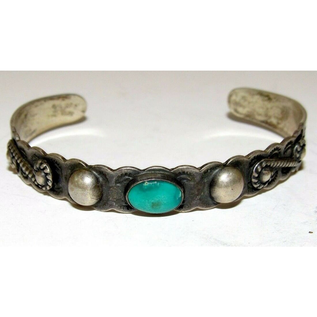 Fred Harvey Era Bracelet Navajo Coin Silver Turquoise Cuff Old Pawn Stacker Fred Harvey