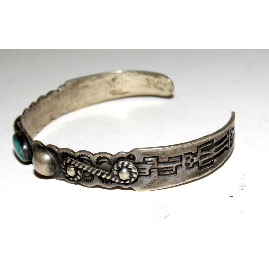 Fred Harvey Era Bracelet Navajo Coin Silver Turquoise Cuff Old Pawn Stacker Fred Harvey