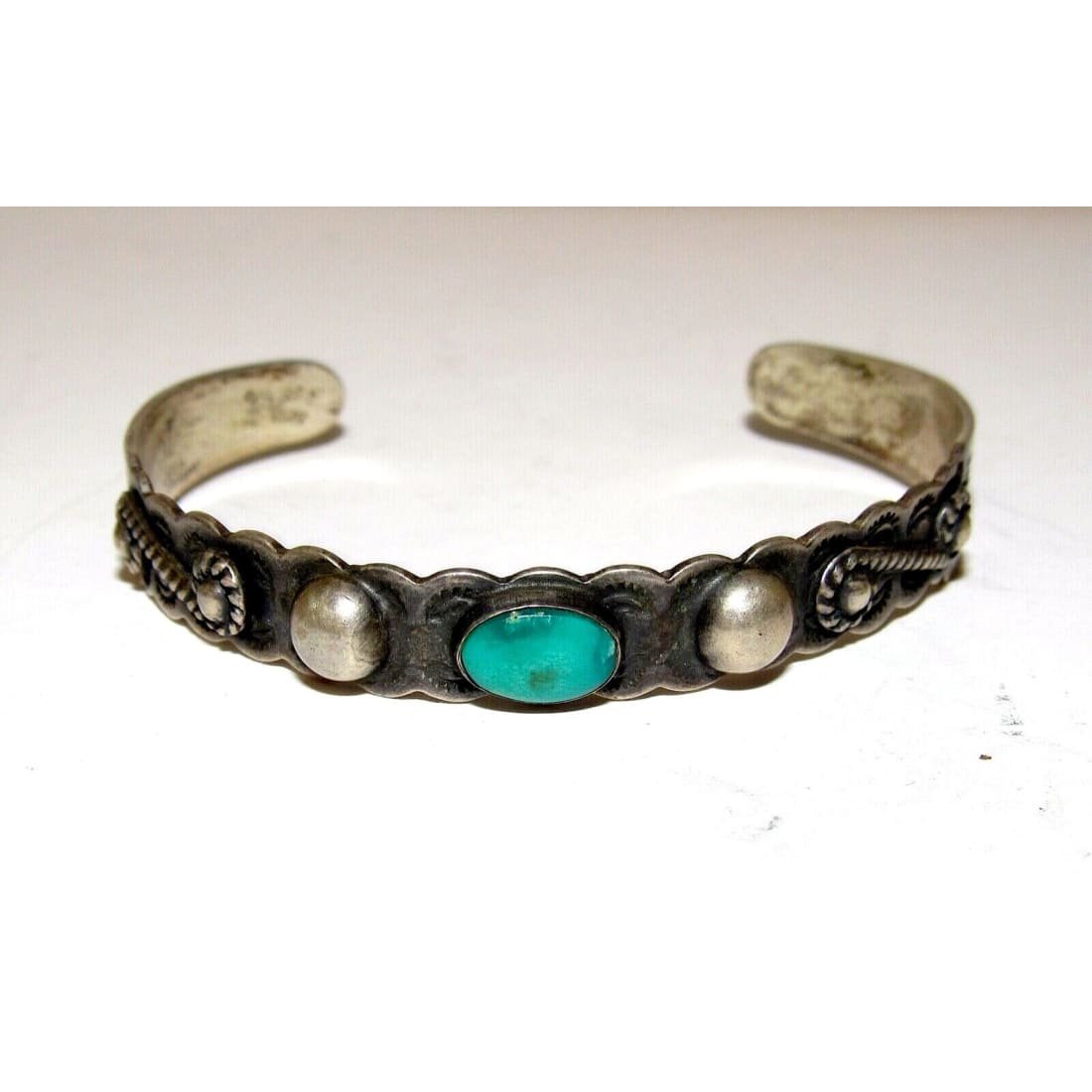 Fred Harvey Era Bracelet Navajo Coin Silver Turquoise Cuff Old Pawn Stacker Fred Harvey