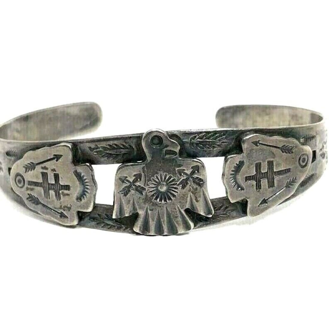 Fred Harvey Era Bracelet Navajo Sterling Thunderbird Arrows 