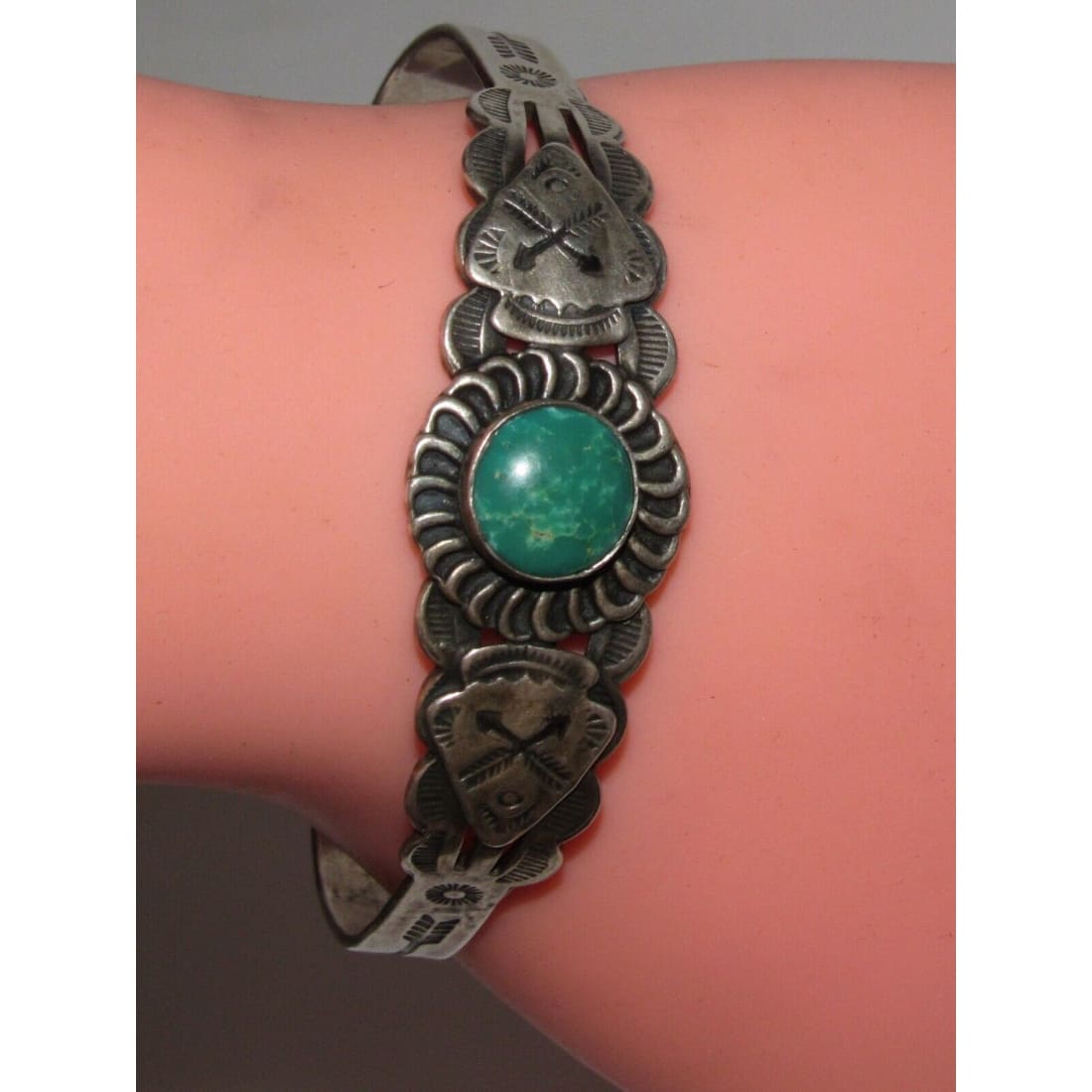 Fred Harvey Era Bracelet Navajo Sterling Turquoise Arrows 
