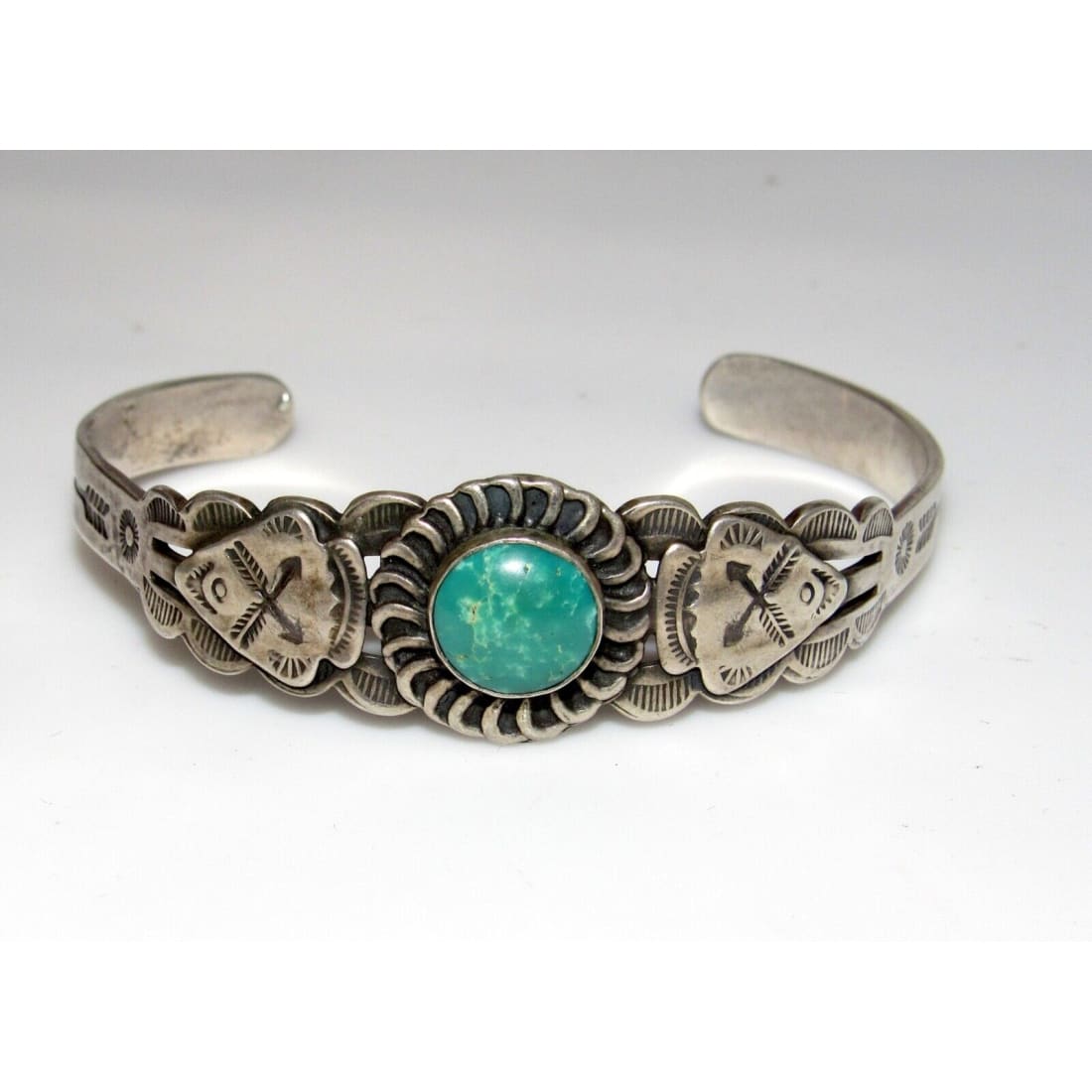 Fred Harvey Era Bracelet Navajo Sterling Turquoise Arrows 