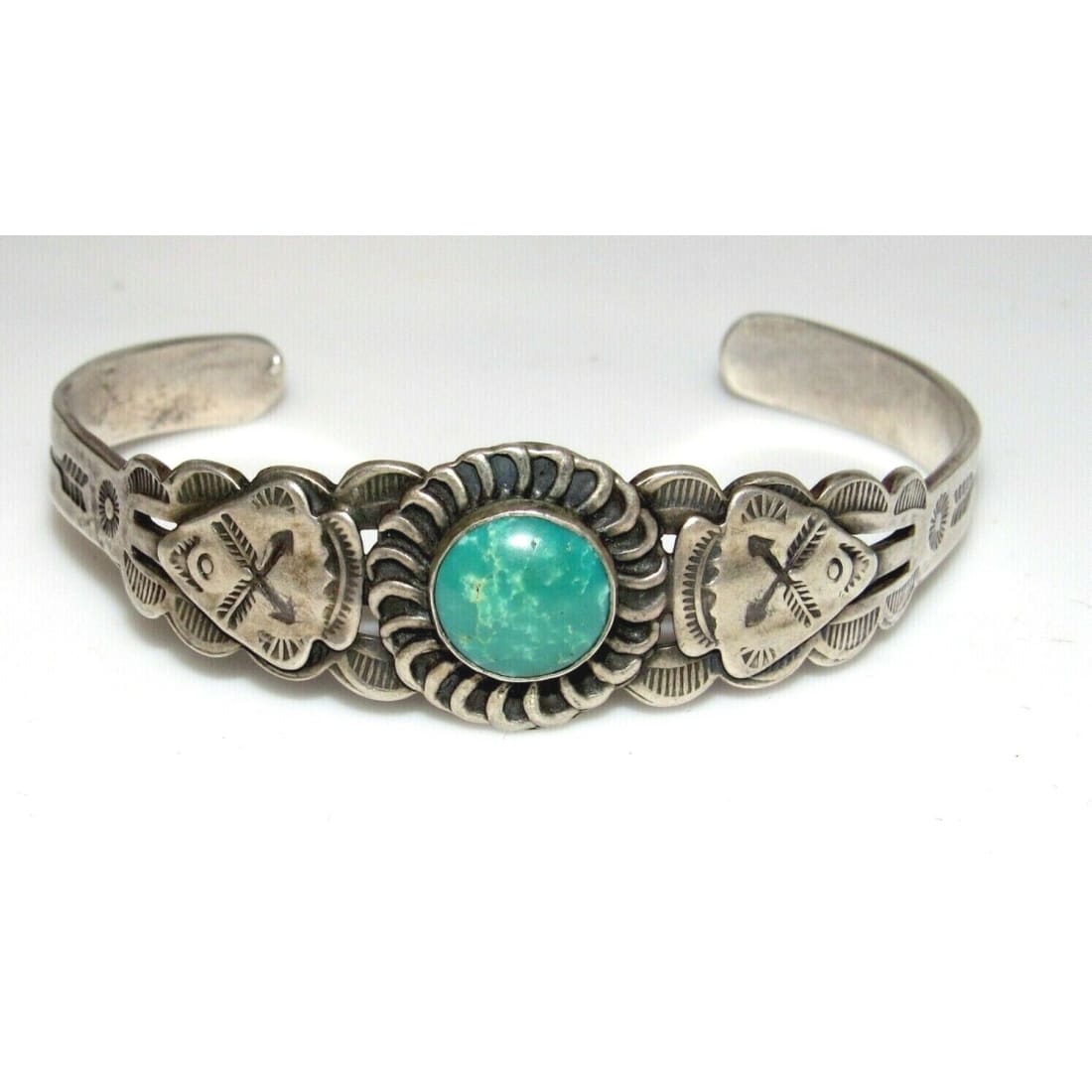Fred Harvey Era Bracelet Navajo Sterling Turquoise Arrows 