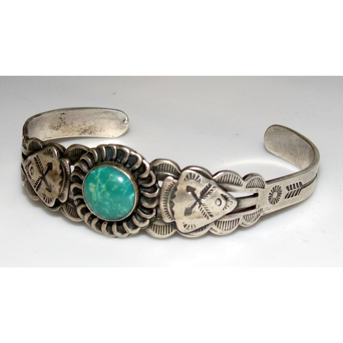 Fred Harvey Era Bracelet Navajo Sterling Turquoise Arrows 