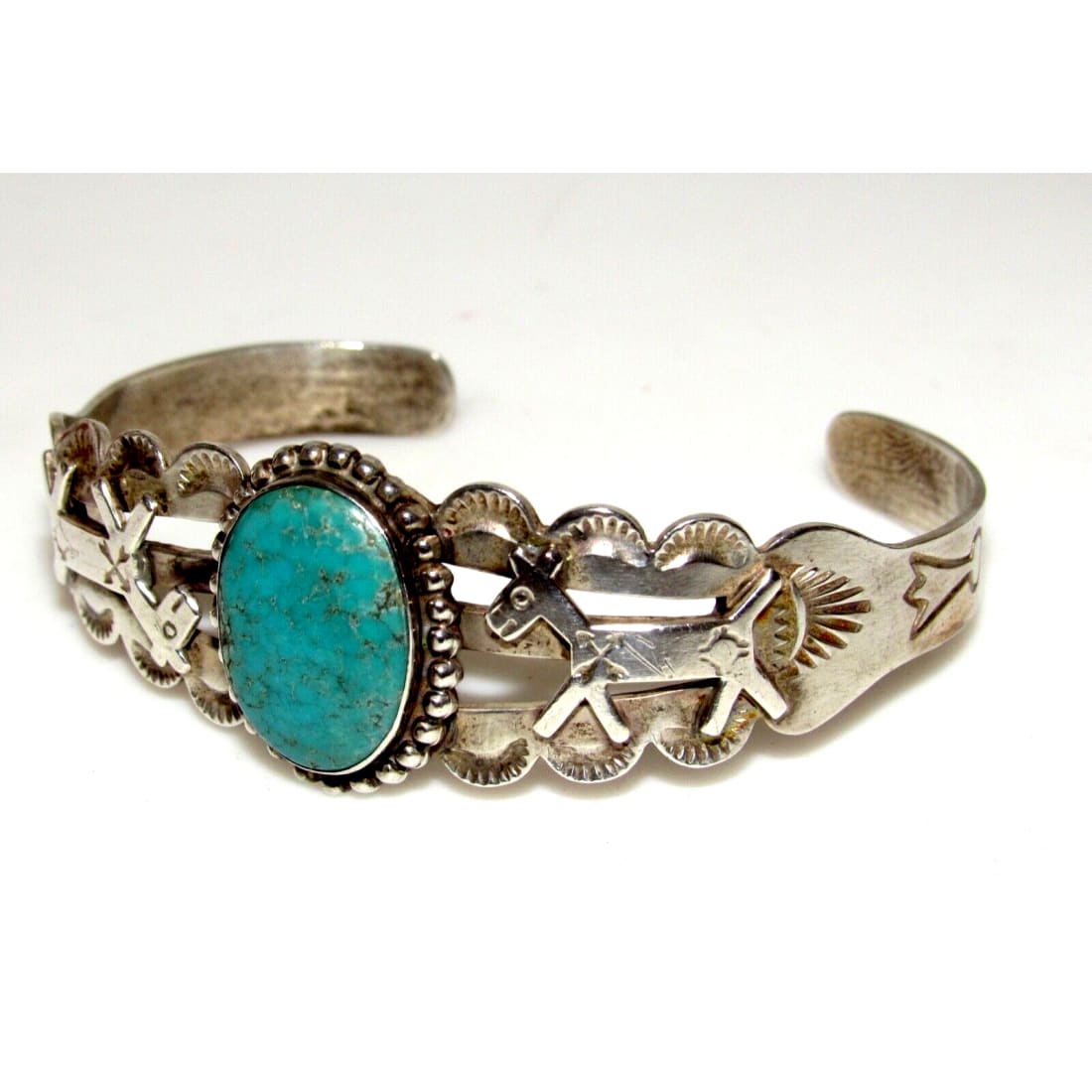 Fred Harvey Era Bracelet Navajo Sterling Turquoise Dog/Horse