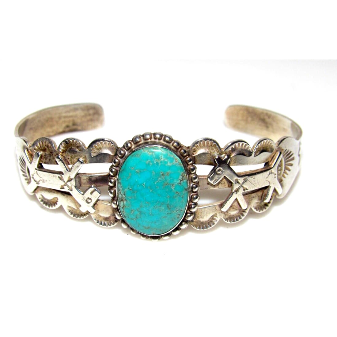 Fred Harvey Era Bracelet Navajo Sterling Turquoise Dog/Horse