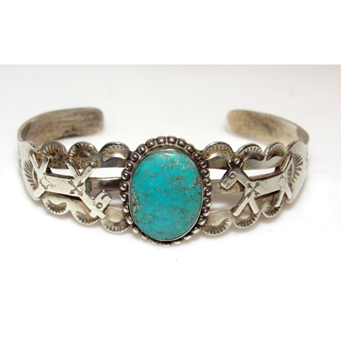 Fred Harvey Era Bracelet Navajo Sterling Turquoise Dog/Horse